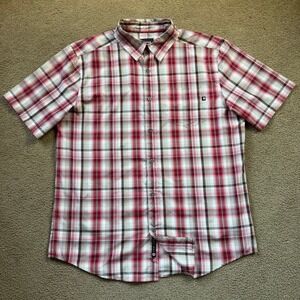 Marmot Plaid Button Up Shirt Men's Large Red Hiking Outdoor Short Sleeve